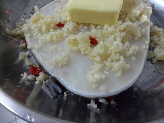 Steam Cod fish with Garlic and Butter.