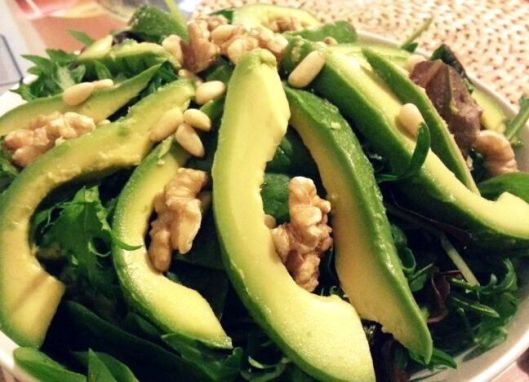 Avocado Salad with toasted walnut and pine nut drizzle with light vinaigrette dressing